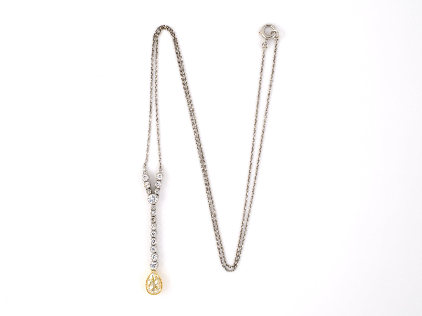 45398 - SOLD - Edwardian Gold Platinum Diamond Dangle Flexible Drop Pendant Necklace
