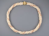 45401 - SOLD - Gold Corrugated Clasp 9 Strand Assorted Pearl Torsade Necklace