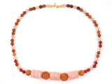 45404 - Gold Pink Quartz Carnelian Alternating Beaded Necklace