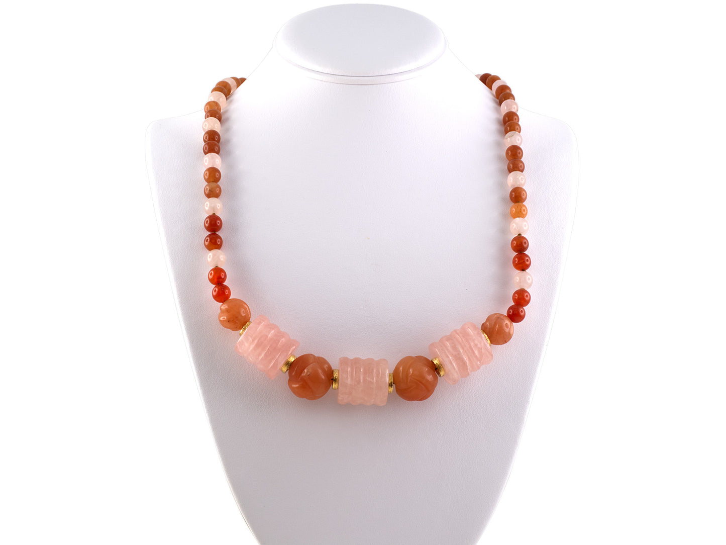 45404 - Gold Pink Quartz Carnelian Alternating Beaded Necklace