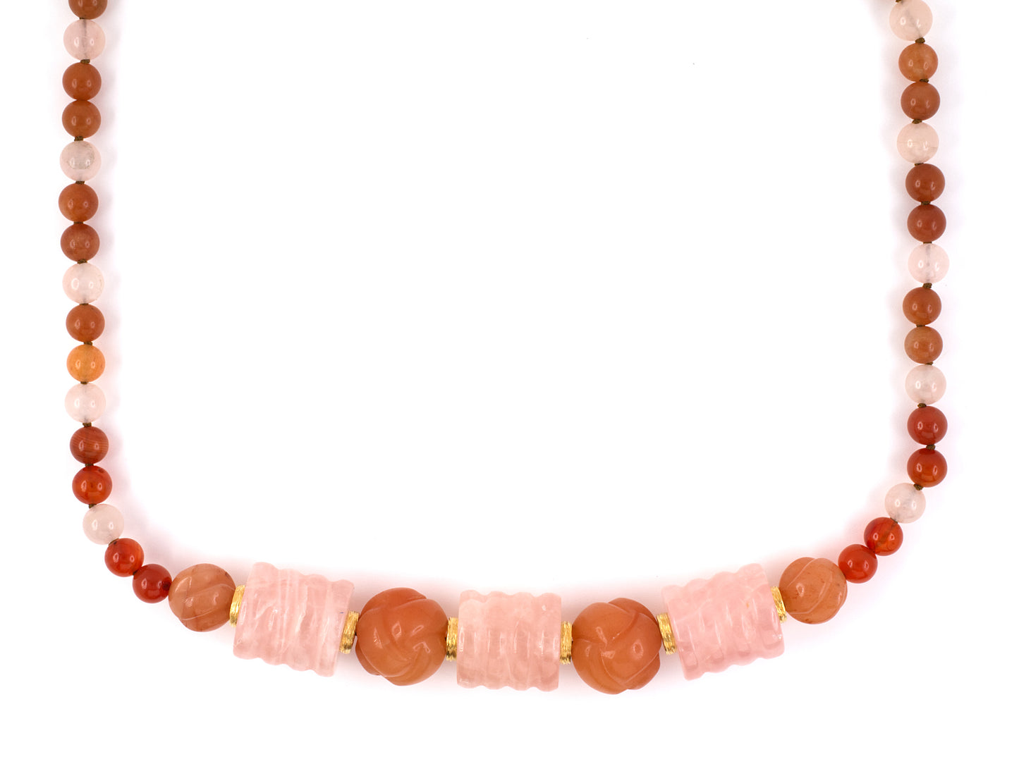 45404 - Gold Pink Quartz Carnelian Alternating Beaded Necklace