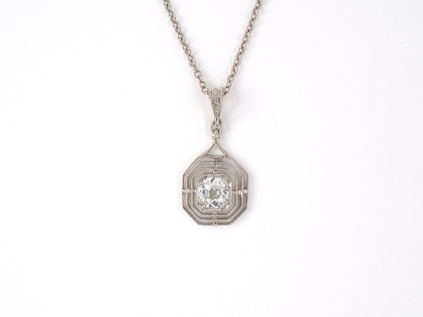 45407 - SOLD - Platinum Diamond Octagonal Merry Widow Pendant Necklace