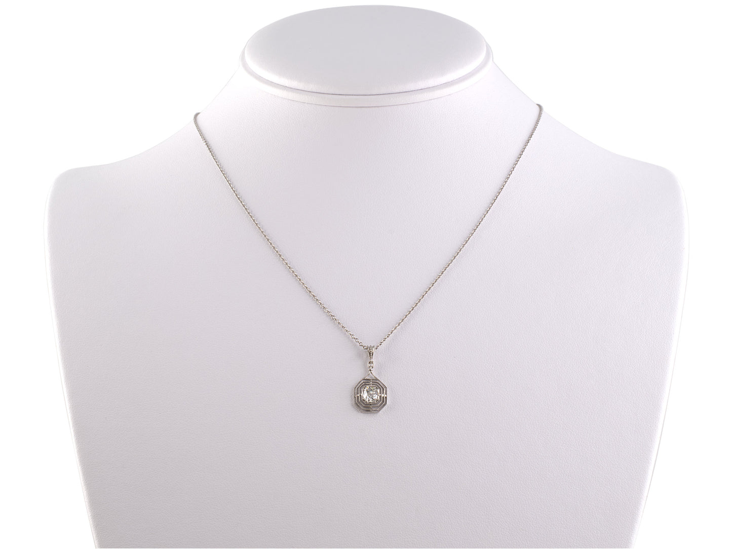 45407 - SOLD - Platinum Diamond Octagonal Merry Widow Pendant Necklace