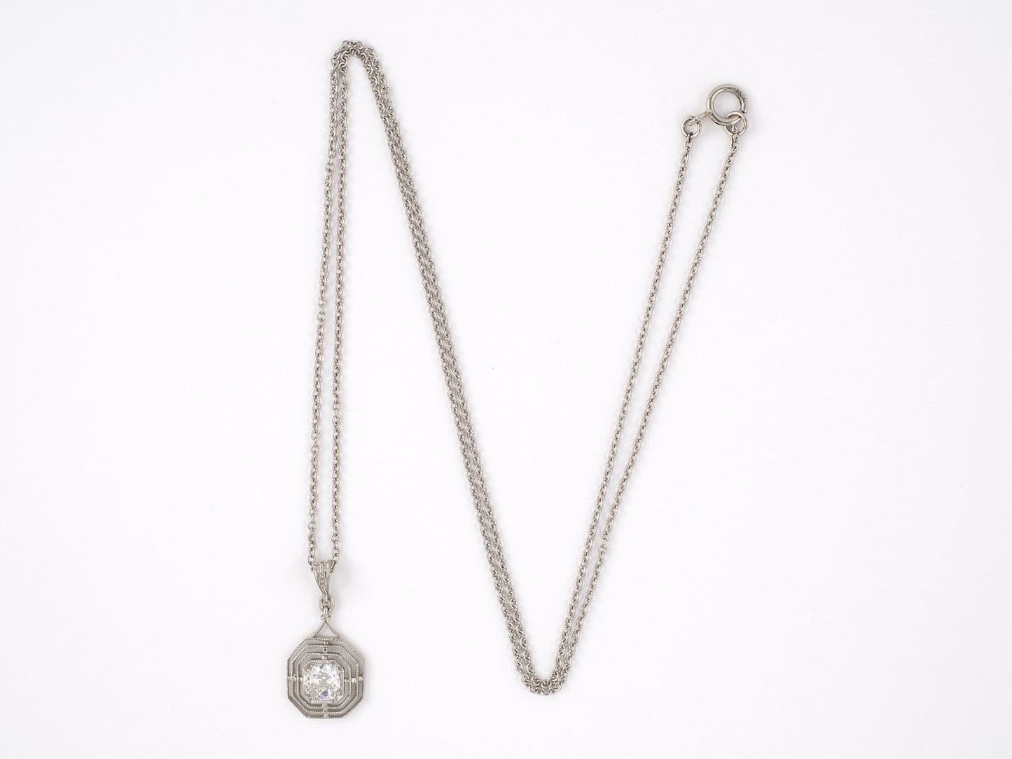 45407 - SOLD - Platinum Diamond Octagonal Merry Widow Pendant Necklace