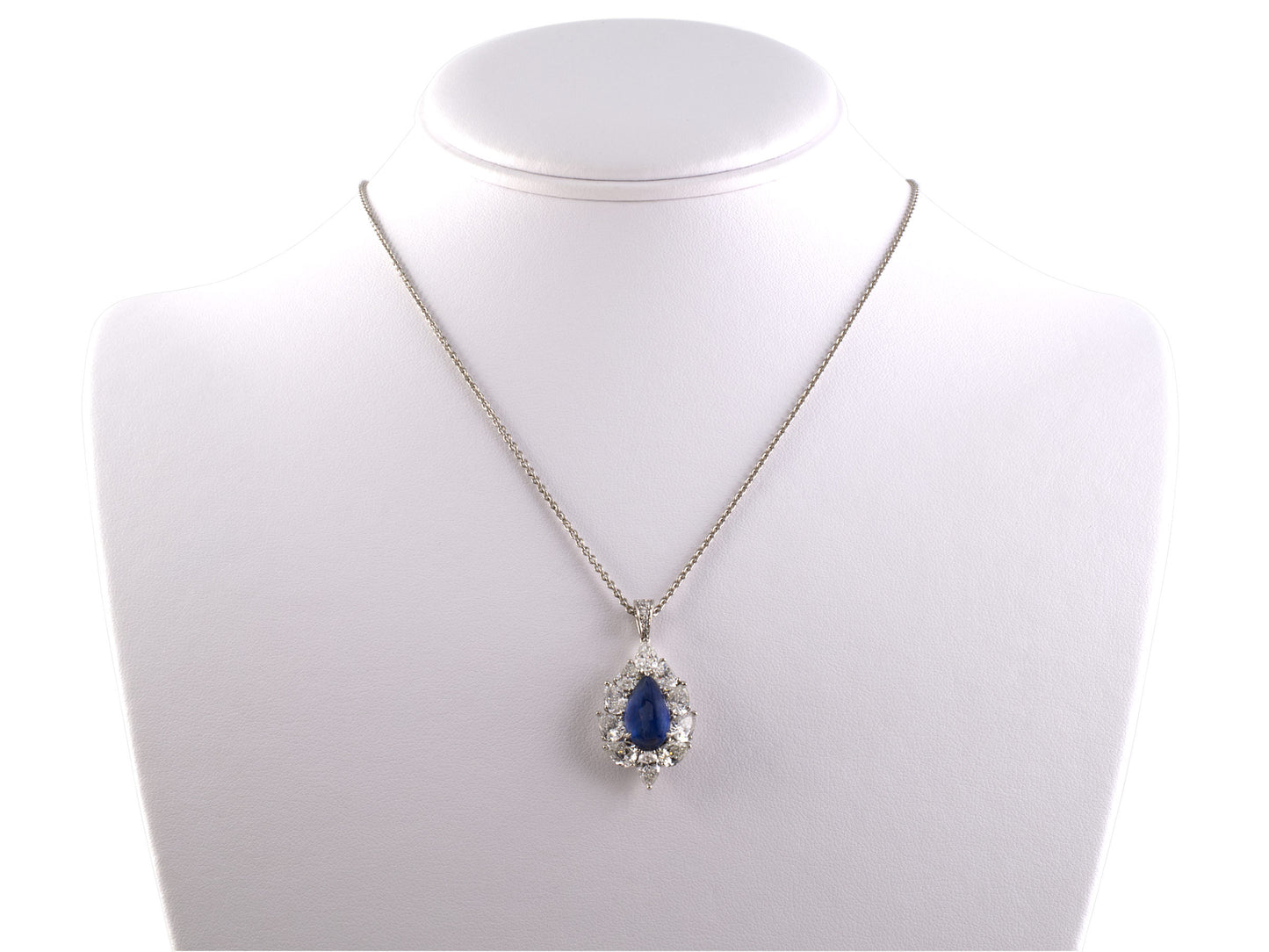 45412 - SOLD - Platinum AGL Burma Sapphire Diamond Pear Shape Cluster Pendant Necklace