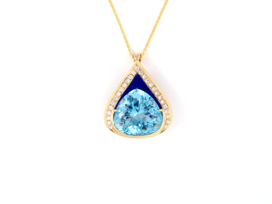 45413 - Gold Topaz Lapis Diamond Tear Drop Pendant Necklace