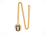 45414 - Victorian Gold White On Black Sardonyx Cameo Hinged Locket Pendant Necklace