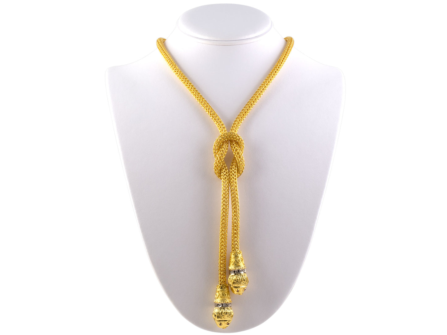 45425 - SOLD - Circa 2000 Greek Gold Diamond Ruby Chimera Head Necklace