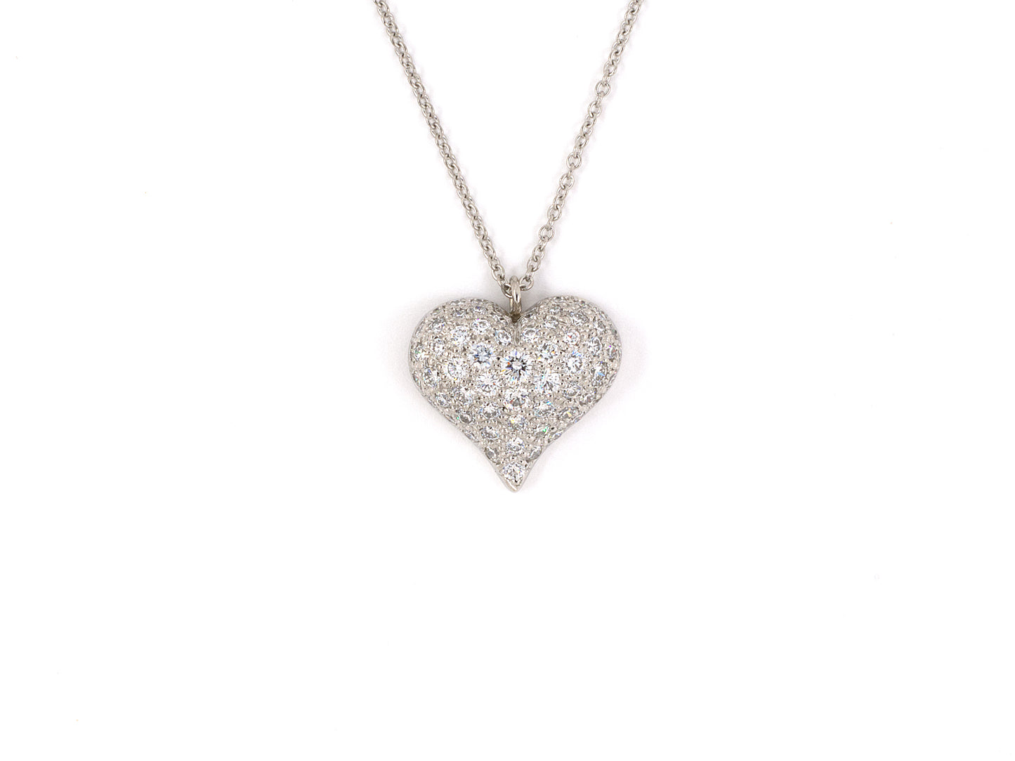 45426 - SOLD - Tiffany Platinum Pave Diamond Puff Heart Pendant Necklace