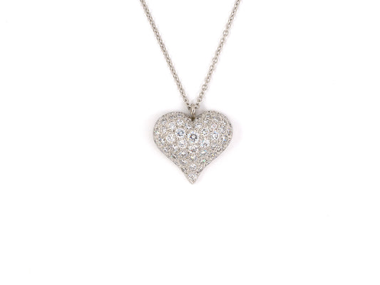 45426 - SOLD - Tiffany Platinum Pave Diamond Puff Heart Pendant Necklace