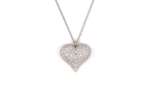 45426 - Tiffany Platinum Pave Diamond Puff Heart Pendant Necklace
