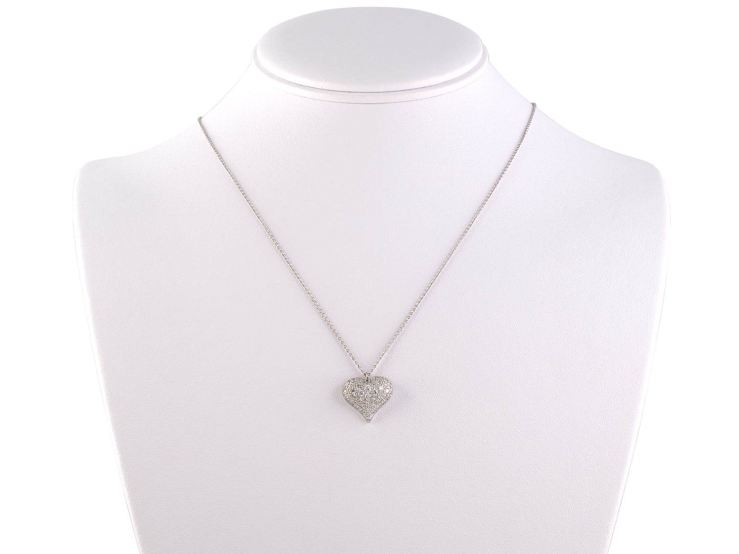 45426 - SOLD - Tiffany Platinum Pave Diamond Puff Heart Pendant Necklace