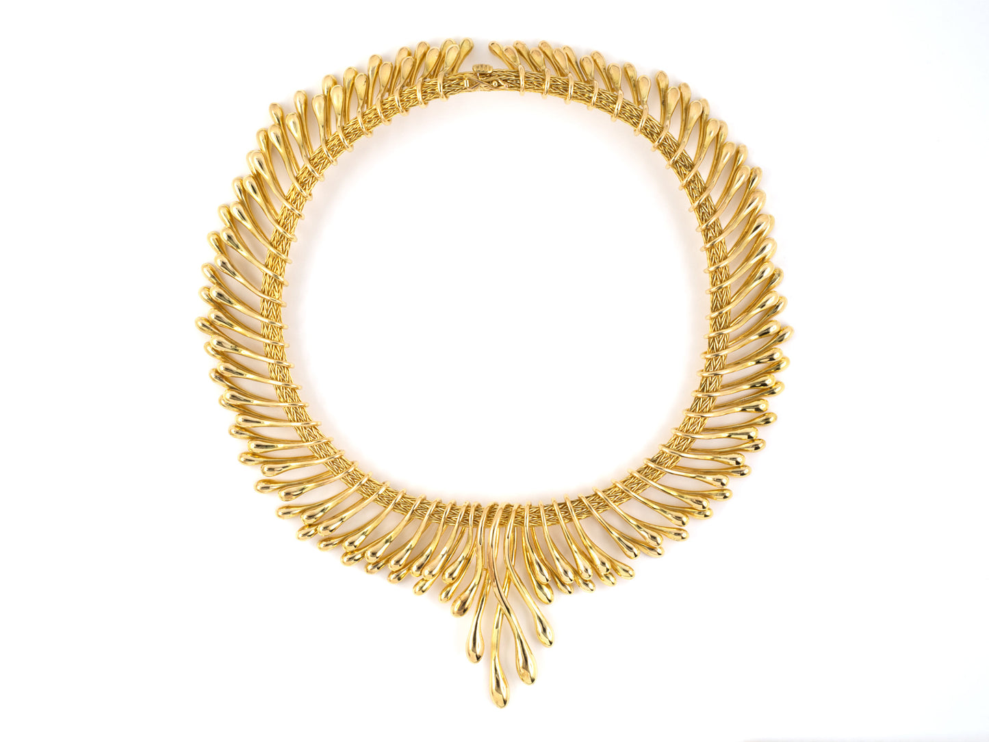 45429 - SOLD - Circa 2013 Lalaounis Biosymboles Gold Tear Drop Choker Bib Style Necklace