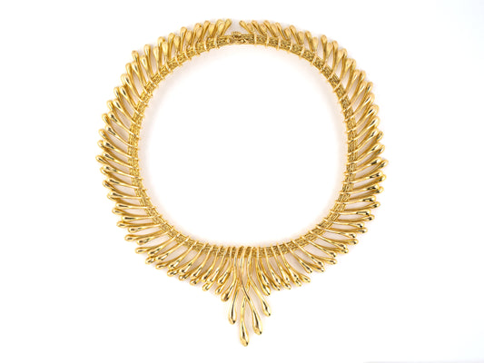 45429 - SOLD - Circa 2013 Lalaounis Biosymboles Gold Tear Drop Choker Bib Style Necklace