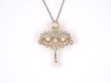 45431 - Edwardian Platinum Gold Diamond Pearl Pin Pendant Necklace