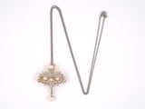 45431 - Edwardian Platinum Gold Diamond Pearl Pin Pendant Necklace