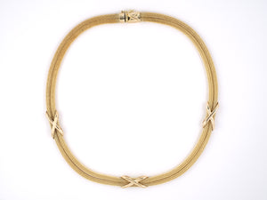 45438 - SOLD - Italy Gold Tubular Mesh With X Ornament Necklace