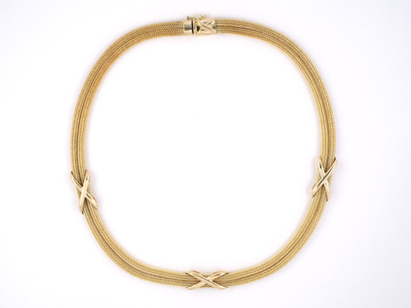 45438 - SOLD - Italy Gold Tubular Mesh With X Ornament Necklace