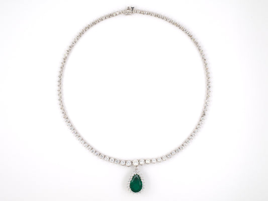 45447 - SOLD - Gold AGL Colombian Emerald Diamond Riviere Detachable Pear Shape Drop Necklace
