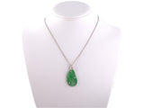 45458 - Platinum Diamond Carved Tear Drop Jadeite With Diamond Stud Pendant Necklace