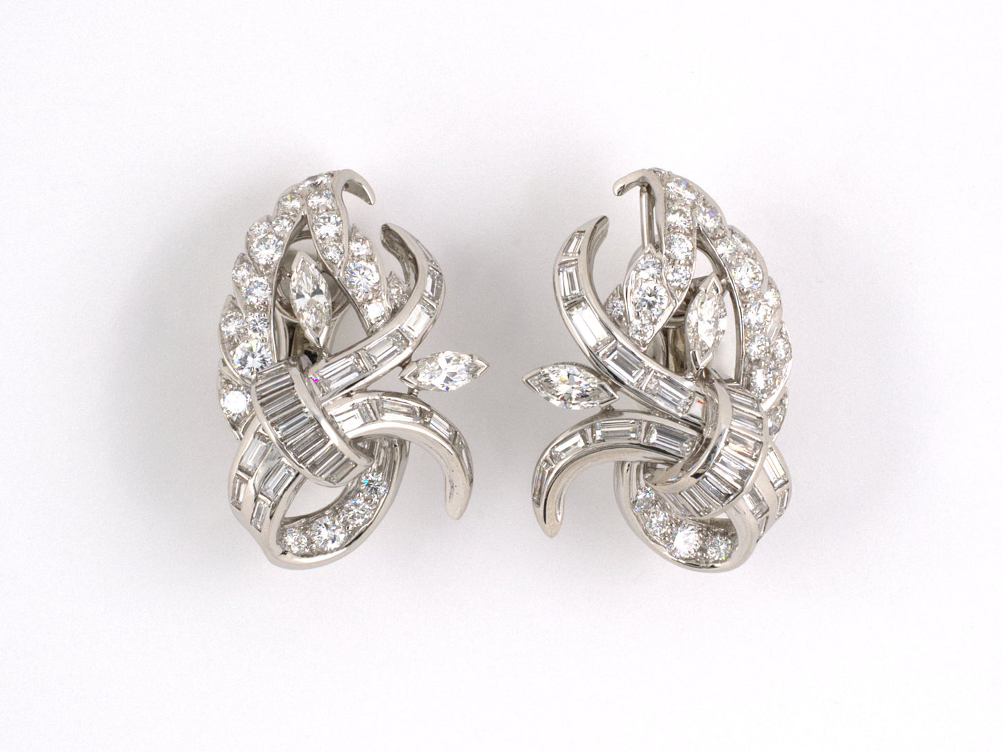 50495 - SOLD - Circa 1950 Platinum Diamond Floral Earrings