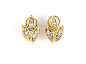 50548 - Platinum Gold Diamond Flower Leaf Earrings