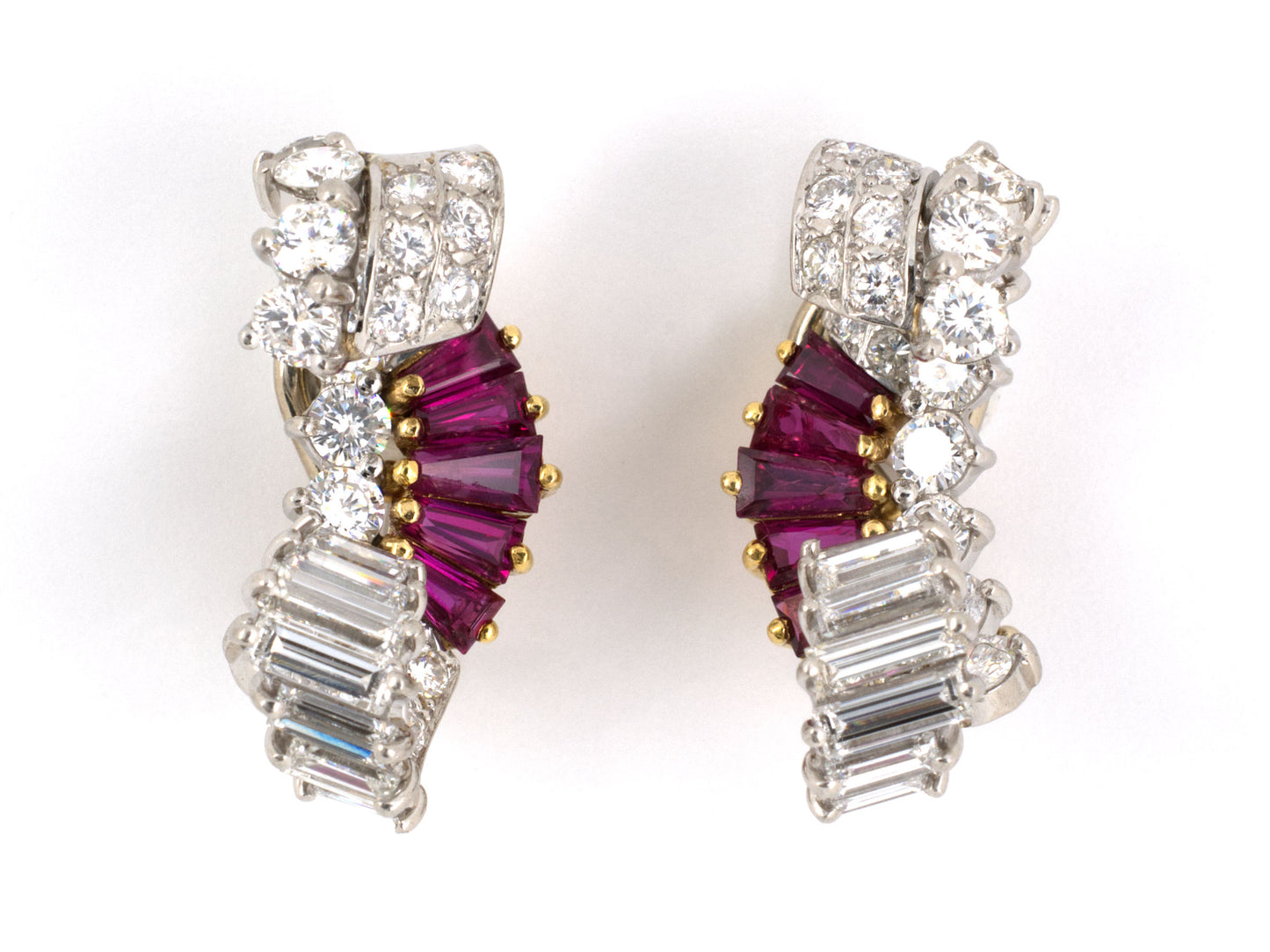 50622 - SOLD - Joseph C. Klafter Gold Diamond Ruby Earrings