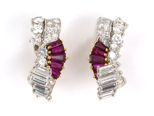 50622 - SOLD - Joseph C. Klafter Gold Diamond Ruby Earrings