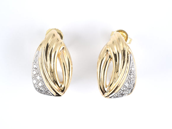 51077 - SOLD - Gold Diamond Corrugated Open Swirl Earrings