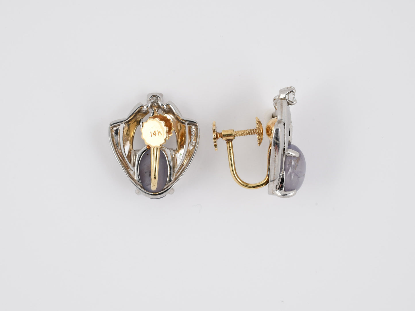 51318 - Circa 1950 Tiffany Platinum Gold Star Sapphire Diamond Earinrgs