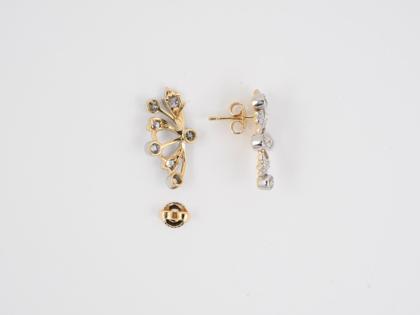 51328 - Edwardian Platinum Gold Diamond Flower Spray Earrings