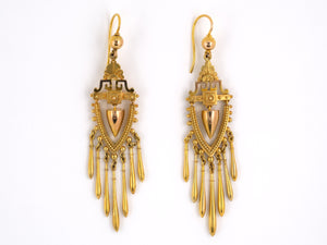 51487 - SOLD - Circa 1860 Victorian Etruscan Revival Gold Drop Dangle Earrings