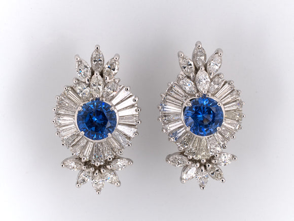 51575 - Circa 1960 Platinum AGL Sapphire Diamond Tiered Cluster Earrings