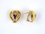 51819 - Gold Heart Amethyst Corrugated Frame Earrings