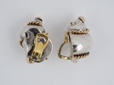 52259 - Seaman Schepps Gold Silver Turbo Shell Earrings