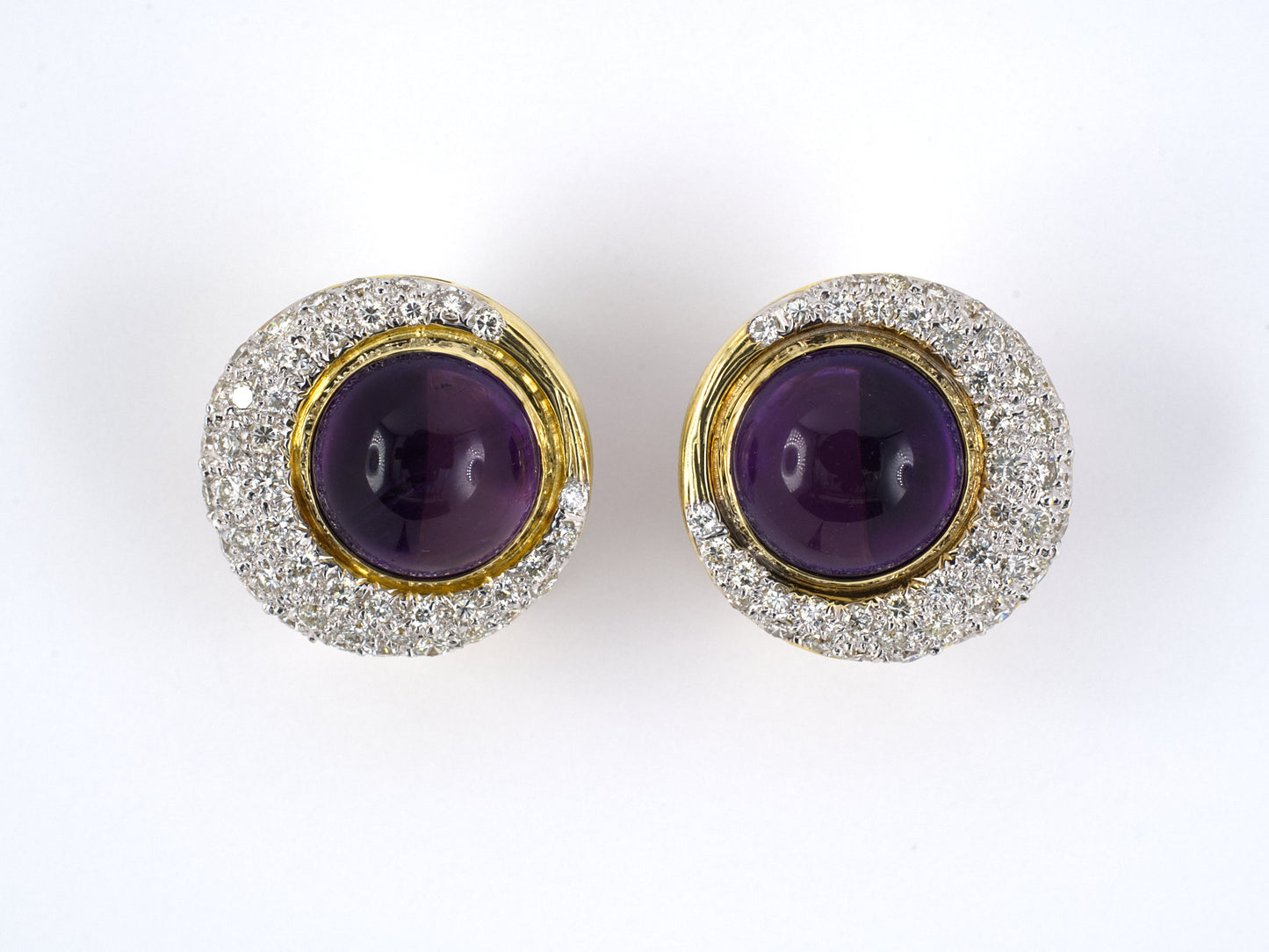 52290 - SOLD - Gold Amethyst Diamond Circle Cluster Earrings
