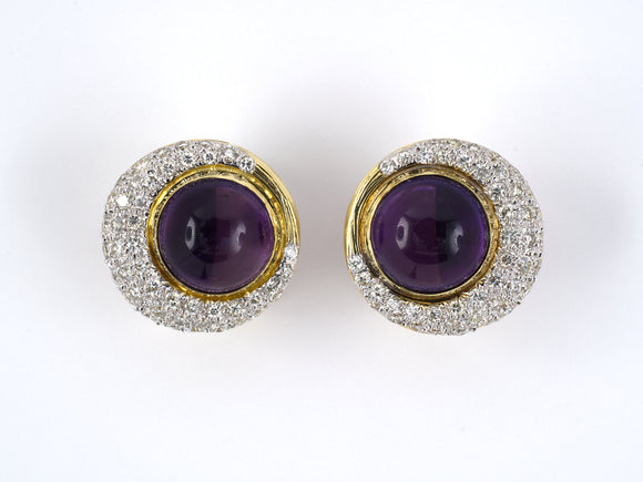 52290 - Gold Amethyst Diamond Circle Cluster Earrings