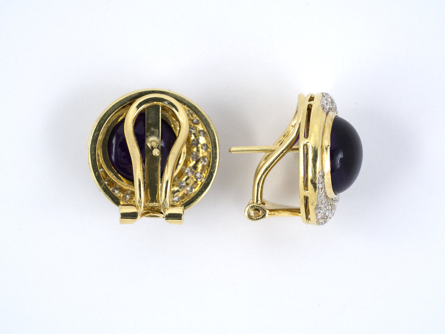 52290 - SOLD - Gold Amethyst Diamond Circle Cluster Earrings