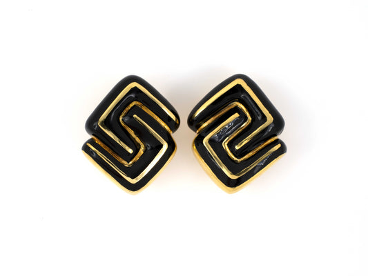 52499 - Webb Gold Black Enamel Geometric Nesting Earrings