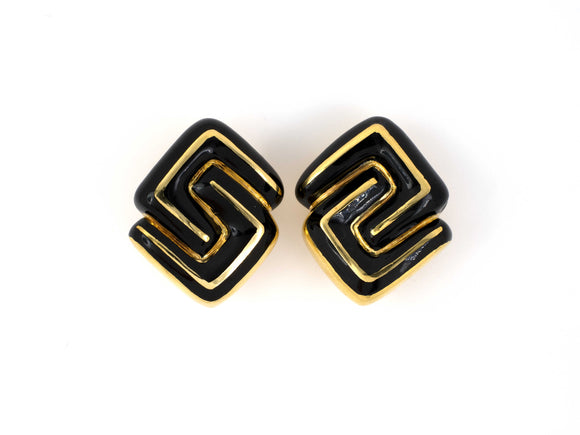 52499 - Webb Gold Black Enamel Geometric Earrings