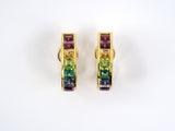 52593 - SOLD - Chalson Gold Garnet Citrine Peridot Tourmaline Tanzanite Amethyst Rainbow Hoop Earrings