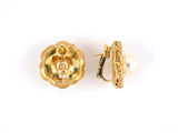 52620 - Gold Akoya Pearl Circle Flower Clip Earrings