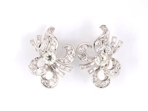 52629 - Circa 1950 Platinum Diamond Spray Ribbon Earrings