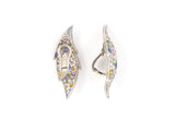 52635 - Art Deco Platinum Pave Diamond Sapphire Flame Earrings