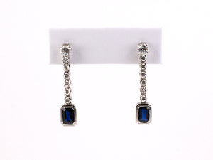 52650 - SOLD - Platinum Gold Sapphire Diamond Drop Earrings