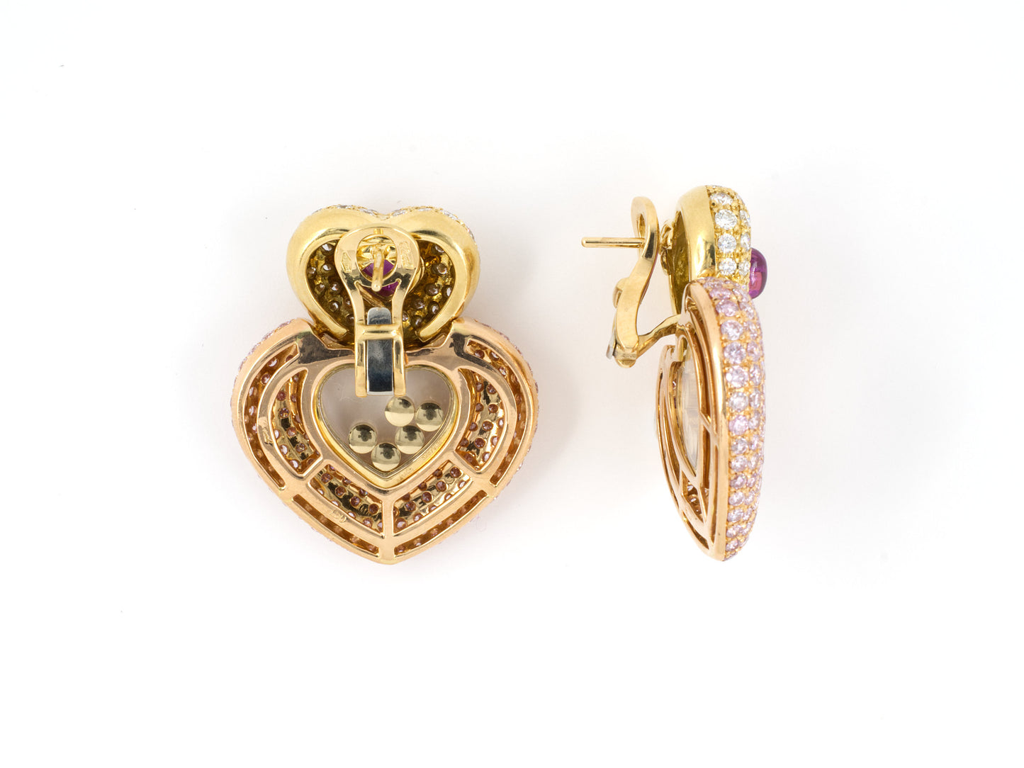 52804 - SOLD - Circa 1990 Chopard Gold Happy Diamond Pink Sapphire Earrings