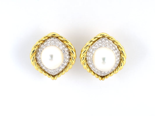 52816 - Trio Gold Platinum South Sea Pearl Diamond Earrings