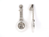 52833 - Art Deco Platinum Diamond Crystal Enamel Drop Dangle Hoop Earrings
