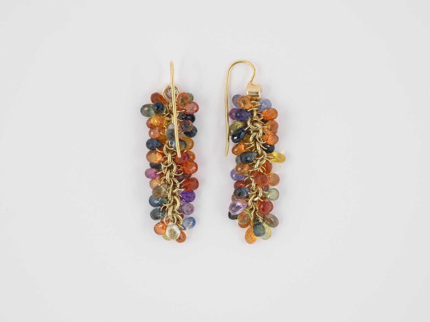 52842 - SOLD - Gold Diamond Sapphire Briolette Drop Earrings