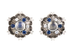 52857 - Retro Yard Palladium Moonstone Dia Sapphire Earrings